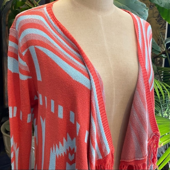 Umgee Tangarine Aztec asymmetric fringe cardigan - Picture 11 of 12